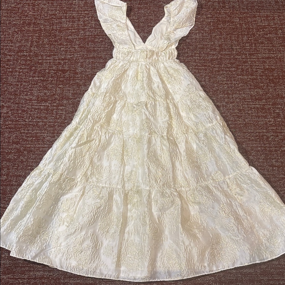 NWT Altar'd State Athena Cream gold metallic shimmer Maxi Dress women’s Xxs - Picture 2 of 15